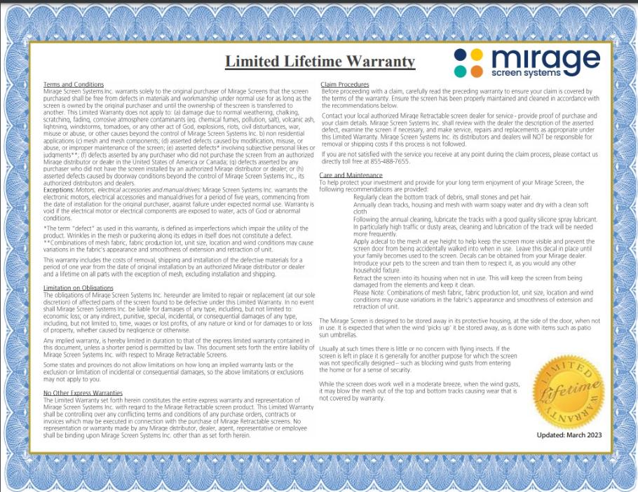 Mirage Warranty Naples